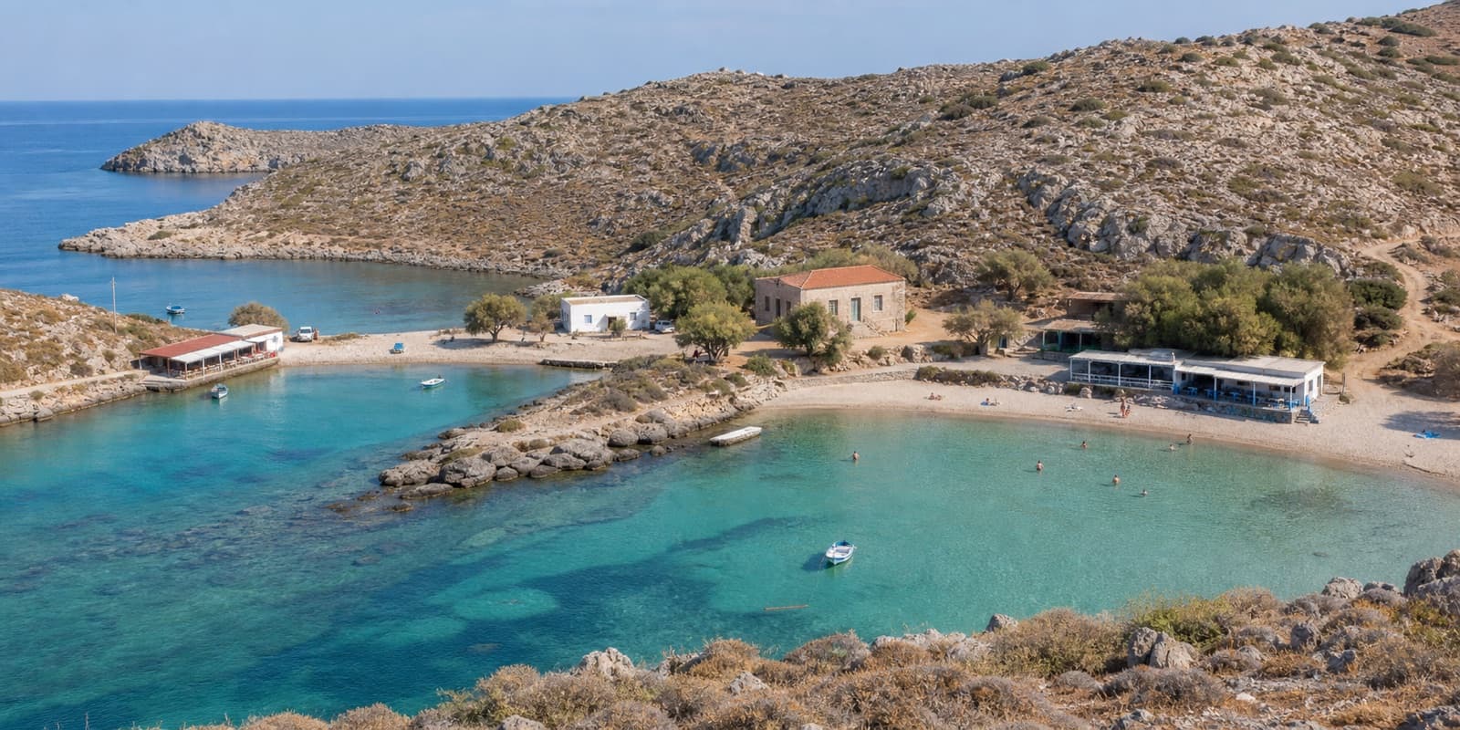 A calm double cove on southern Kalymnos